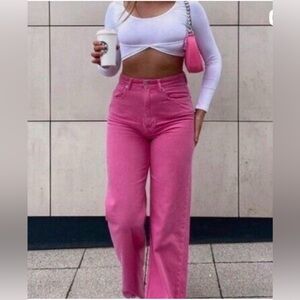 Zara High-Waist Wide Leg Pink Jeans